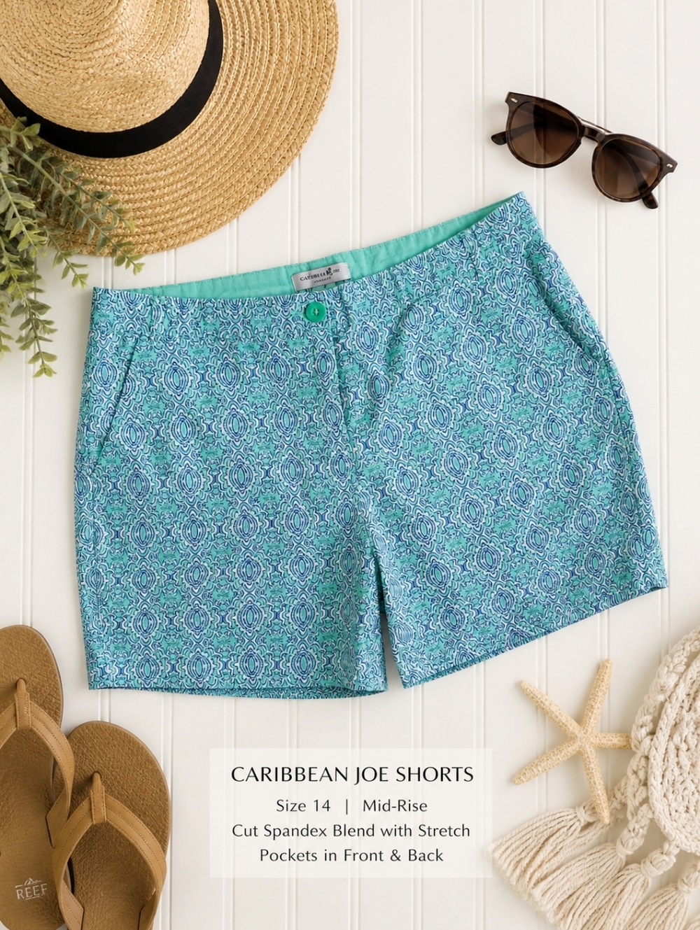 Caribbean Joe Printed Stretch Shorts – Size 14